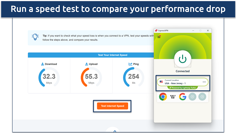 Screenshot of vpnMentor's speed test