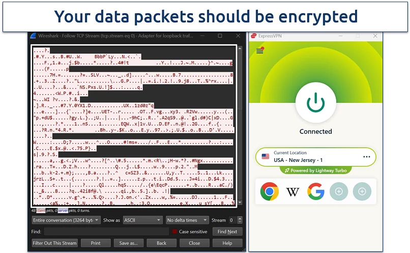 Screenshot of Wireshark data packet encryption
