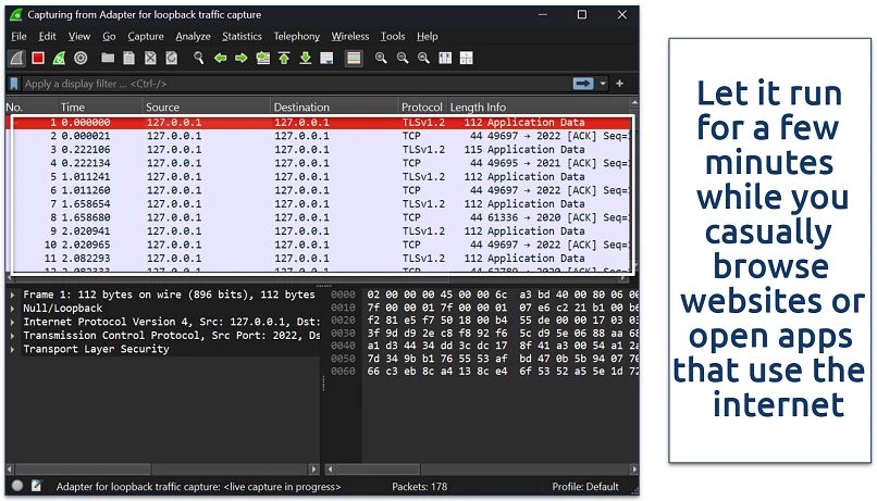 Screenshot of Wireshark capturing data
