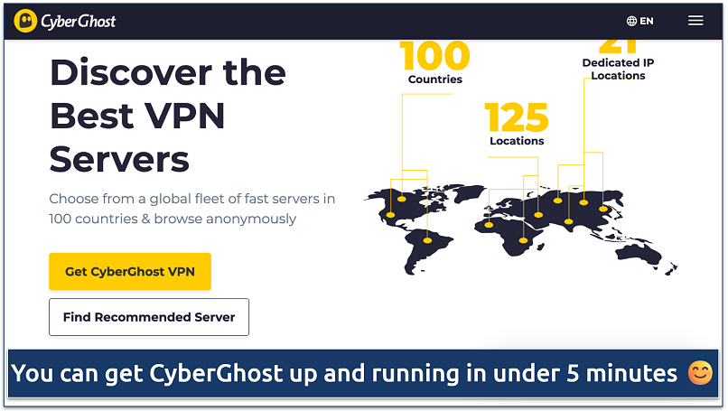 Screenshot showing the CyberGhost homepage
