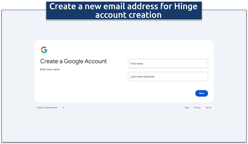 Screenshot of Gmail account creation page