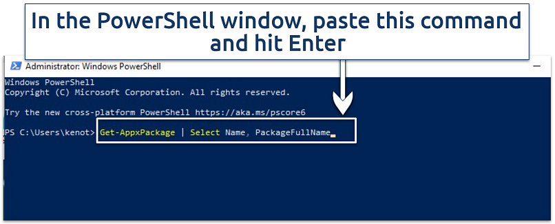 A screenshot of the Powershell command line