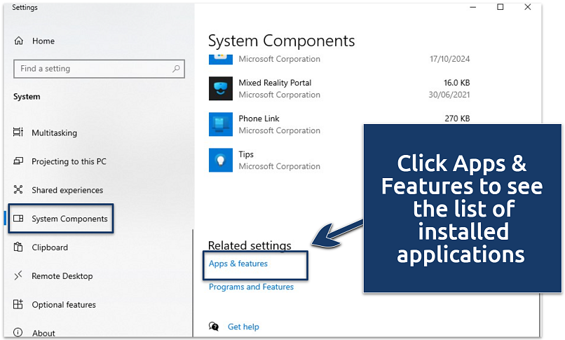 A screenshot of the Windows settings menu