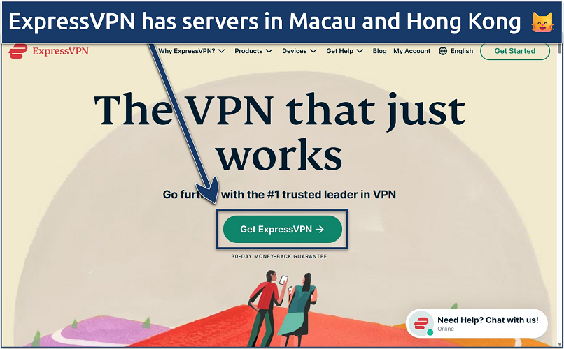 Screenshot of the ExpressVPN website homepage with the 