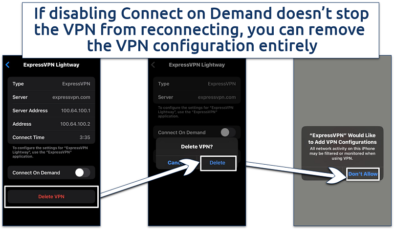 Screenshot of deleting VPN configuration