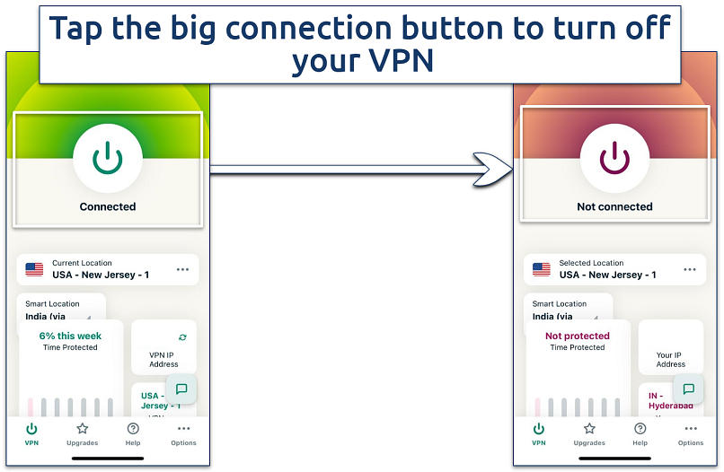 Screenshot of disconnecting a VPN