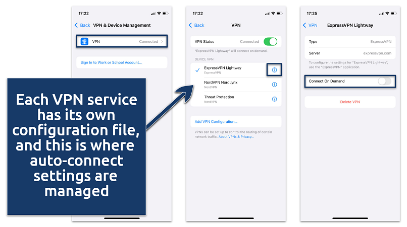 Screenshot of the iPhone VPN settings
