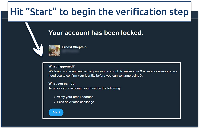 A screenshot showing X's account recovery process