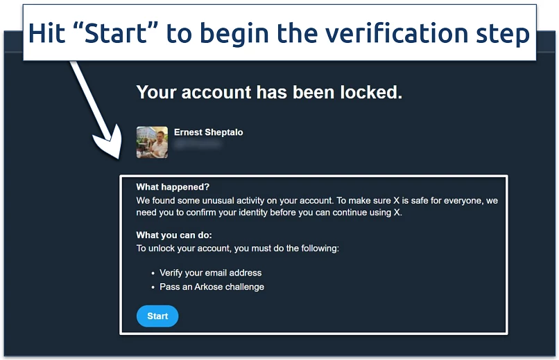 A screenshot showing X's account recovery process