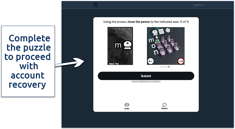 A screenshot showing X's puzzle verification screen