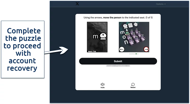 A screenshot showing X's puzzle verification screen