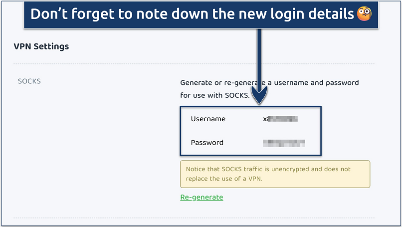 Screenshot showing a section of the control panel on the PIA website