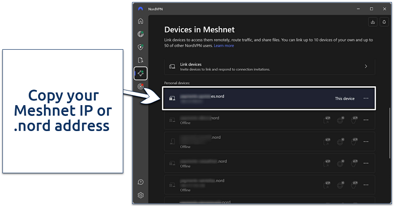 A screenshot showing the NordVPN user interface