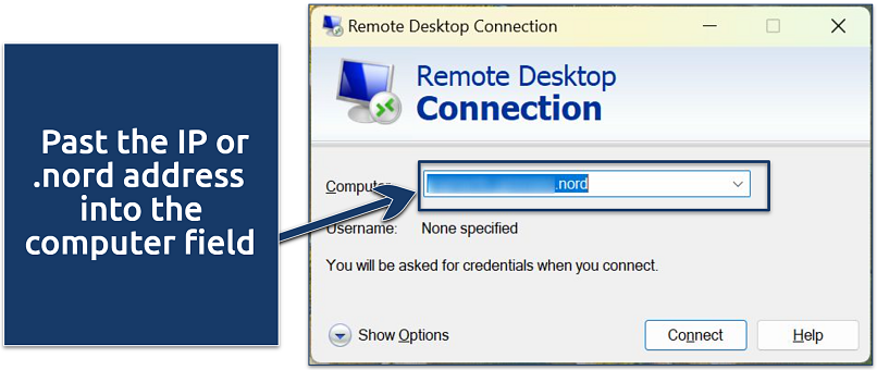 A screenshot showing the Windows 11 Remote Desktop Connection user interface