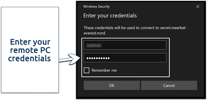 A screenshot showing the Windows 11 Remote Desktop Connection login window