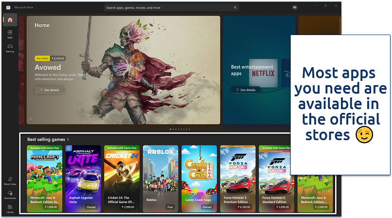 Screenshot of the Microsoft Store showing verified apps