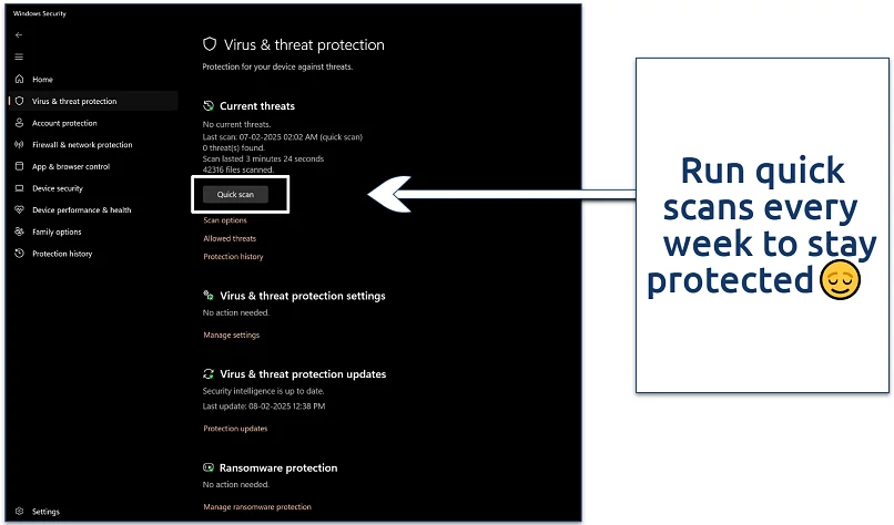 Screenshot of the Windows Virus & threat protection