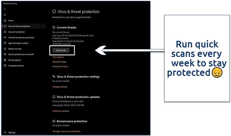 Screenshot of the Windows Virus & threat protection