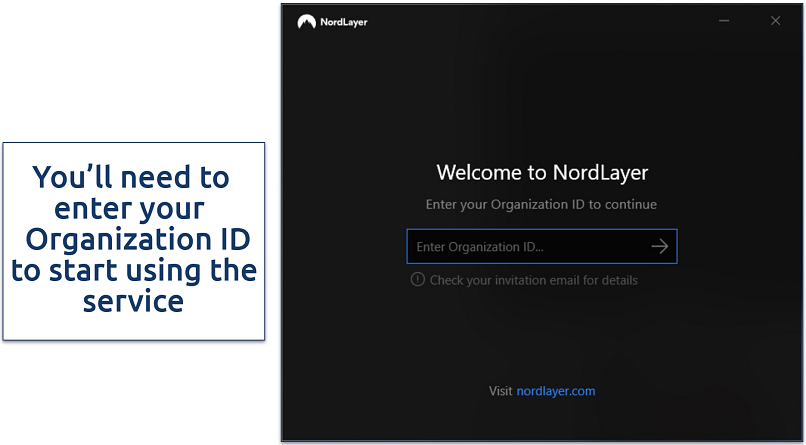 Screenshot of NordLayer's Windows application