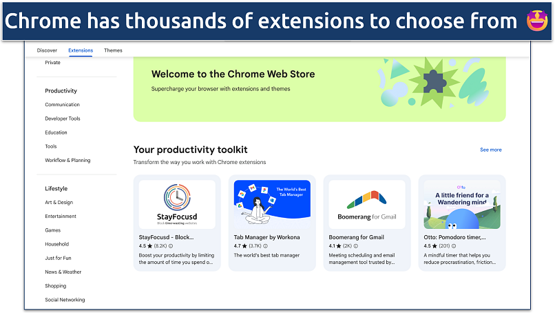 Screenshot of Chrome Web store extensions page