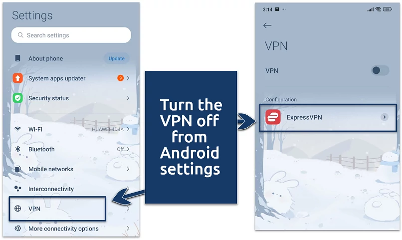 A screenshot of VPN settings on Android OS