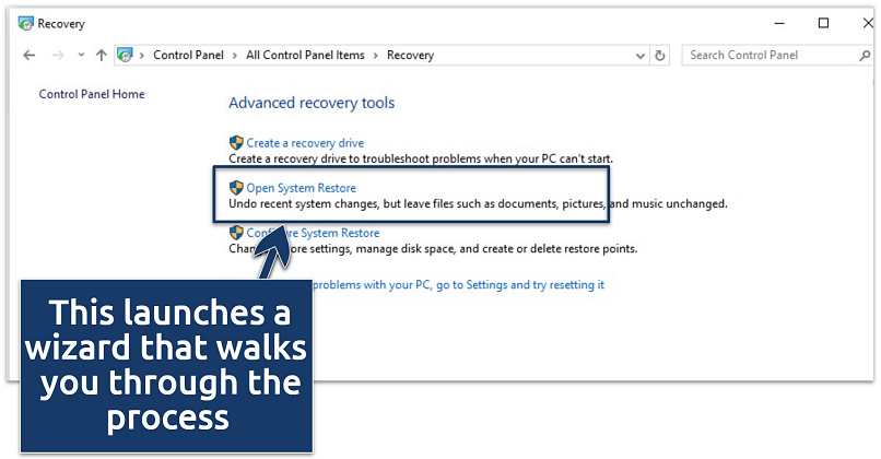  A screenshot of advanced recovery tools on Windows