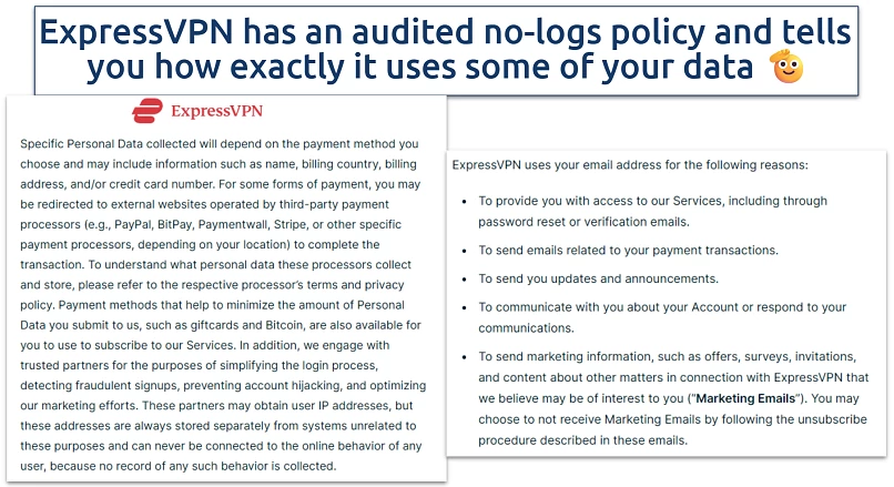 Screenshot showing the ExpressVPN privacy policy
