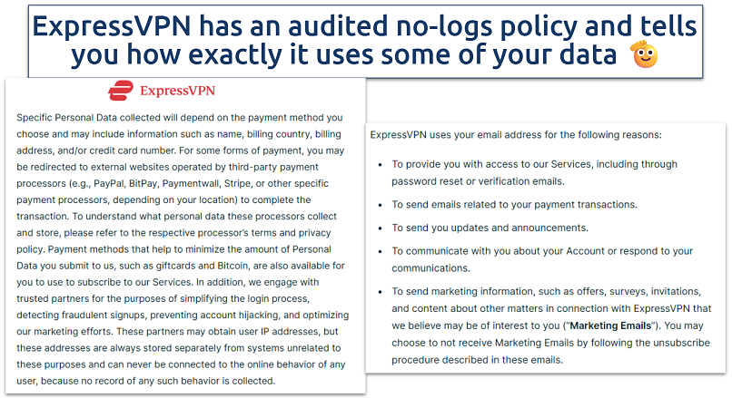 Screenshot showing the ExpressVPN privacy policy