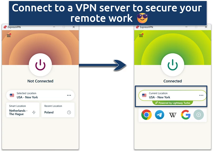 Screenshot showing ExpressVPN connected to the NY server