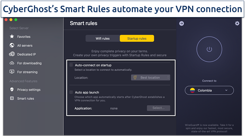 Screenshot of how to set up CyberGhost's smart rules