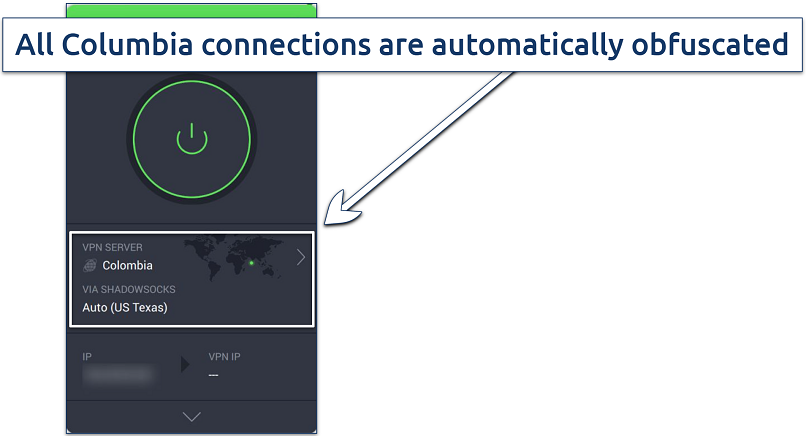 Screenshot of PIA's Windows app connected to a Columbia server