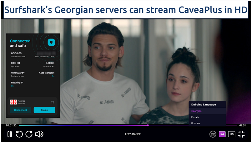 Screenshot showing VPN streaming Let's Dance on caveaplus