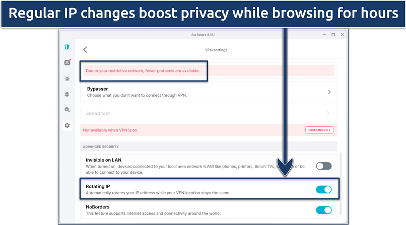 Screenshots showing how to enable Surfshark's IP Rotator feature