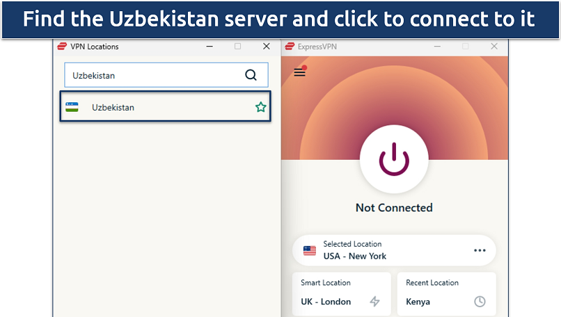 Screenshot of ExpressVPN Windows app highlighting the Uzbekistan server