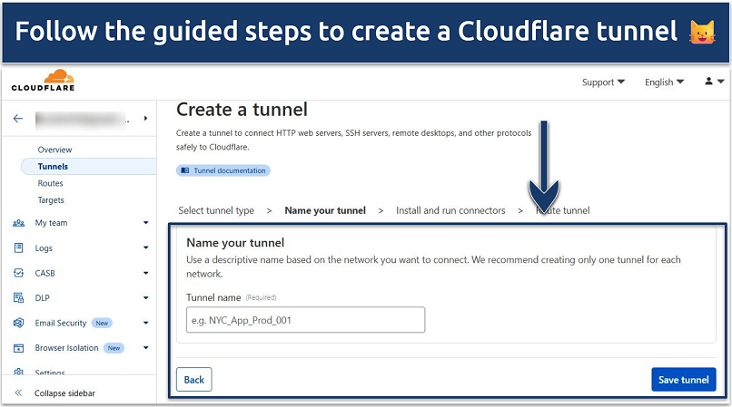 Screenshot of Cloudflare Tunnel dashboard