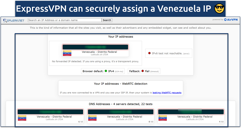 image showing the IP leak test of ExpressVPN