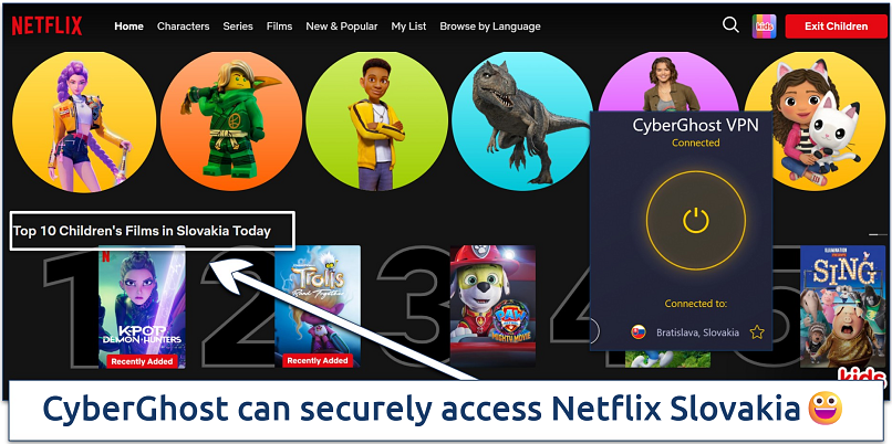 Screenshot of Netflix homepage showing the trending films in Slovakia