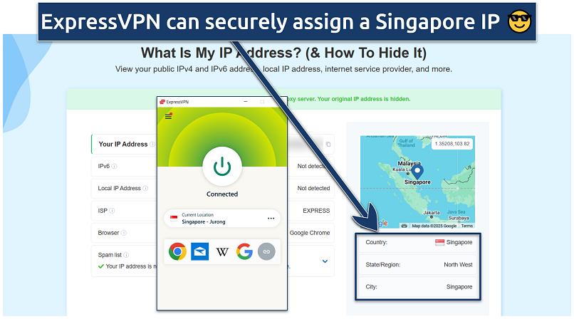 image showing the IP leak test of ExpressVPN