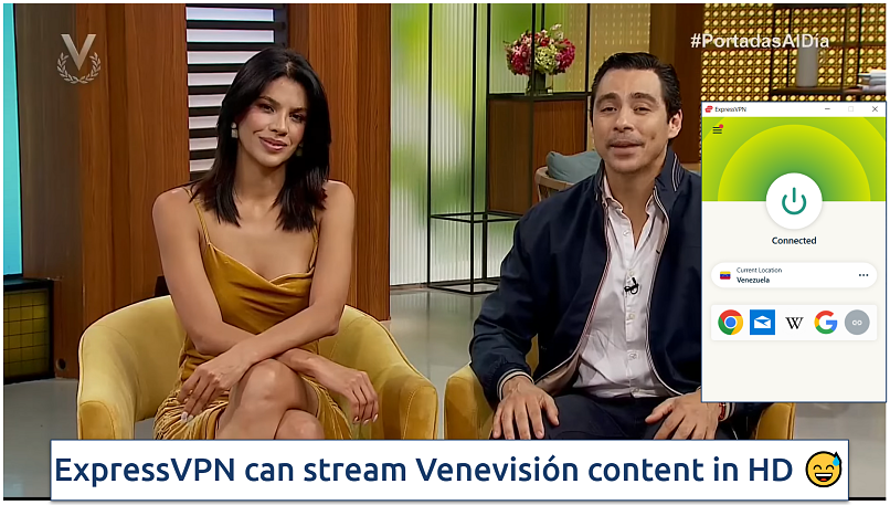 image showing ExpressVPN's Venezuelan server streaming Venevisión