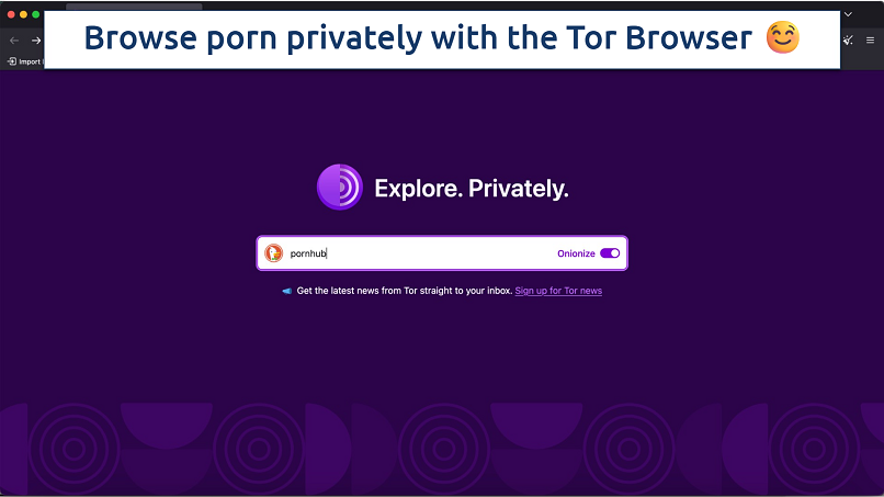 Screenshot showing the Tor Browser with “pornhub” typed in the search bar