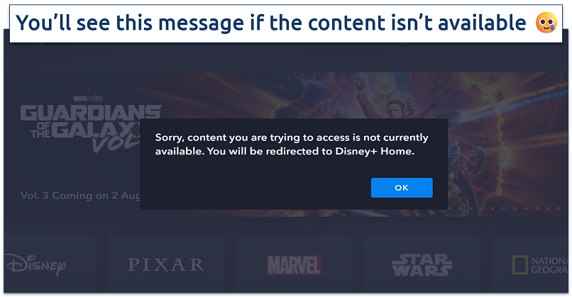 Screenshot of Disney Plus restricted content error message