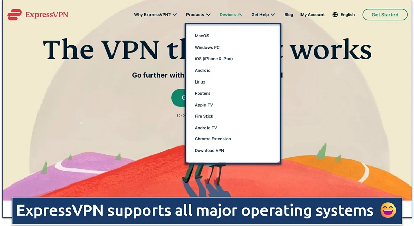 Screenshot of the compatible device list on the VPN app landing page