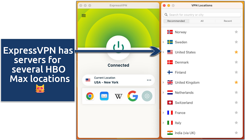 Screenshot of ExpressVPN's server list