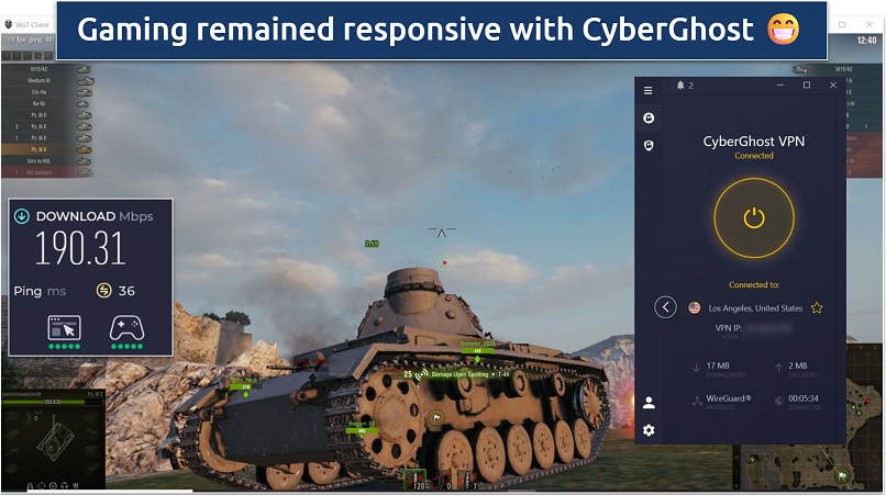 Screenshot showing CyberGhost is a good option for online gaming