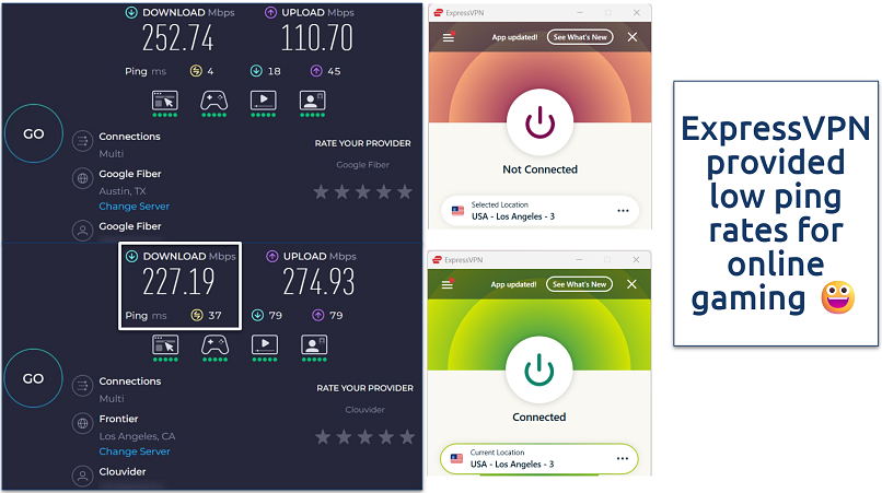 Screenshot of ExpressVPN's speed test results on Android