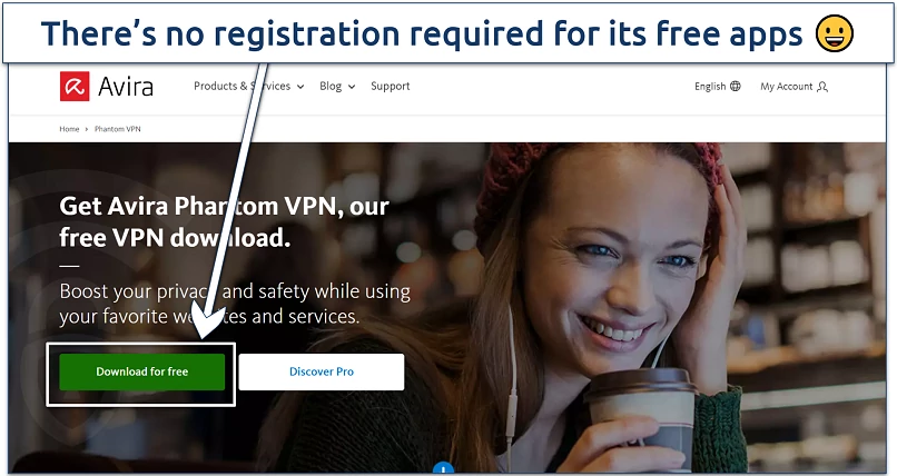 Screenshot of Avira Phantom VPN's download page from its website