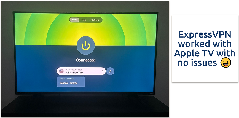 Screenshot of ExpressVPN connected to a server in New York