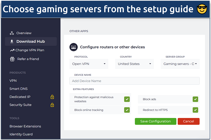 Screenshot of the CyberGhost router setup guide