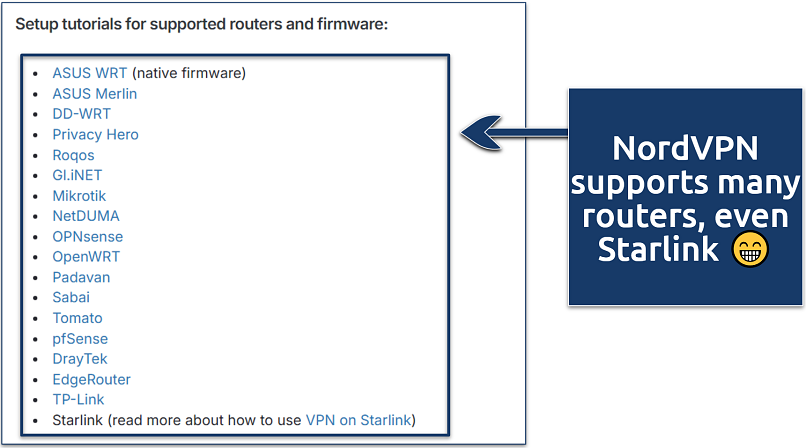 Screenshot of the NordVPN router support website page