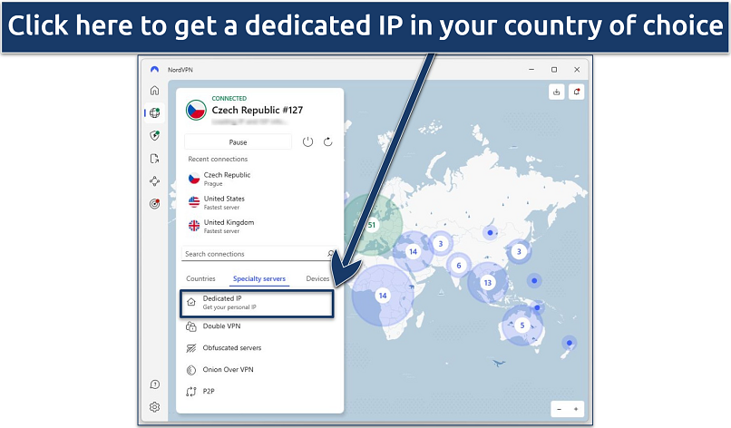 Screenshots showing some of NordVPN's specialty servers